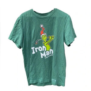 LIFE is Good women's medium green Grinch T-shirt, Iron Man